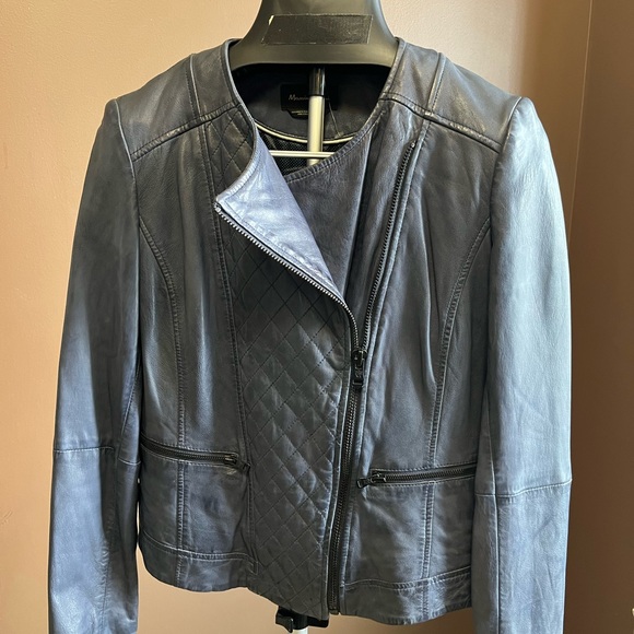 Massimo Dutti blue leather jacket - Picture 3 of 15
